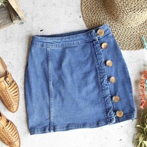 free people button front denim mini skirt